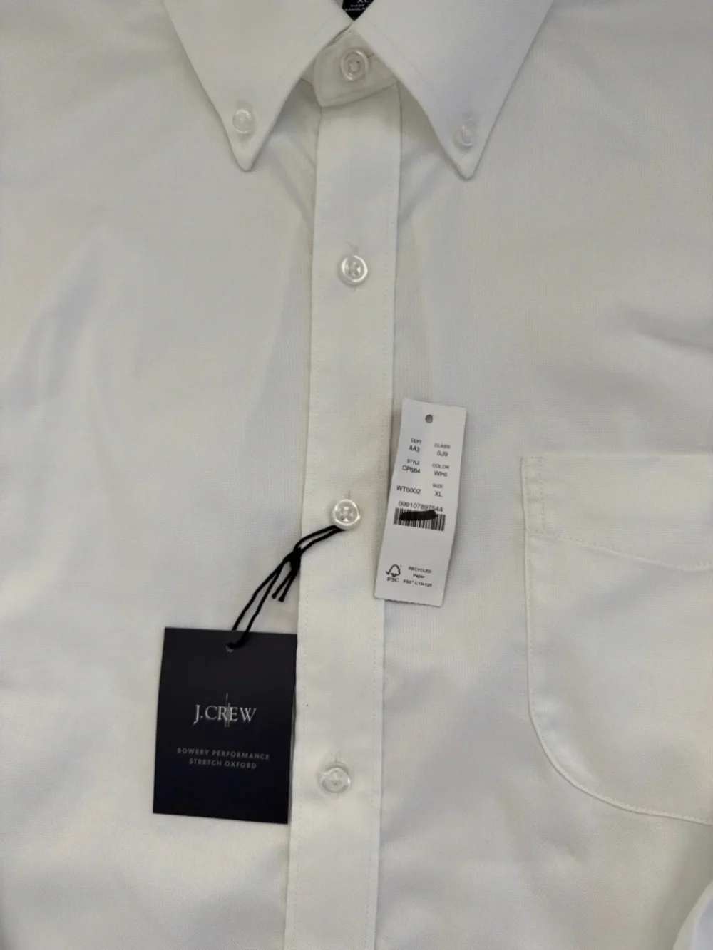 J.Crew Bowery Tech Stretch Oxford Shirt White Button Down NWT XL CP684